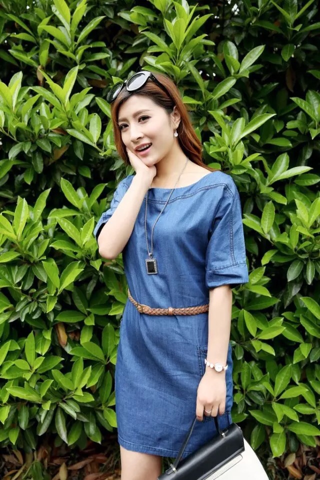 ĐẦM JEAN SUÔNG TAY LỠ PHỐI TÚI
